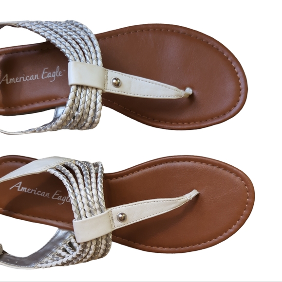 American Eagle Strappy Stud Thong Summer Sandals 8 White Silver - Picture 4 of 16